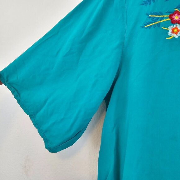 This & That Sz L Turquoise Floral Embroidered Viscose Blouse Boxy Top Boho Summe - Picture 3 of 9